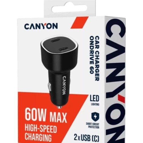 Зарядное устройство Canyon 2xUSB-C PD60W black (CNE-CCABR3CC)