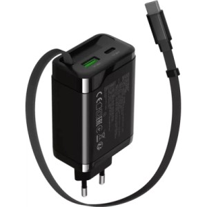Зарядное устройство Canyon 1xUSB-C PD65W + 1xUSB QC3.0 + cable USB-C to USB-C black (CNS-CURC65ACB)