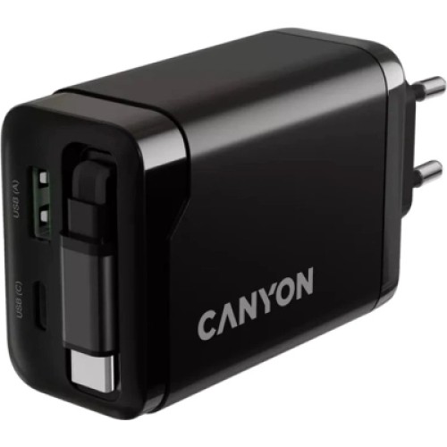 Зарядное устройство Canyon 1xUSB-C PD65W + 1xUSB QC3.0 + cable USB-C to USB-C black (CNS-CURC65ACB) Зарядное устройство Canyon 1xUSB-C PD65W + 1xUSB QC3.0 + cable USB-C to USB-C black (CNS-CURC65ACB)