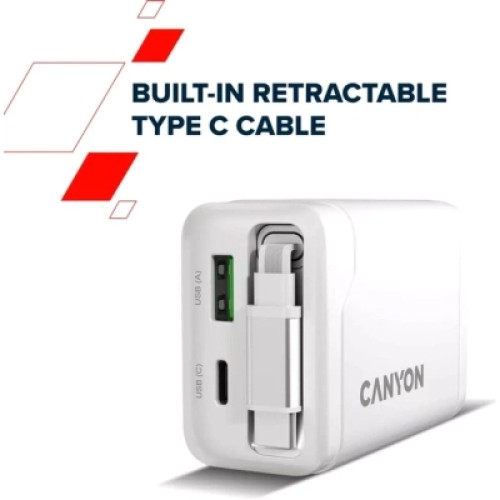 Зарядное устройство Canyon 1xUSB-C PD65W + 1xUSB QC3.0 + cable USB-C to USB-C white (CNS-CURC65ACW)