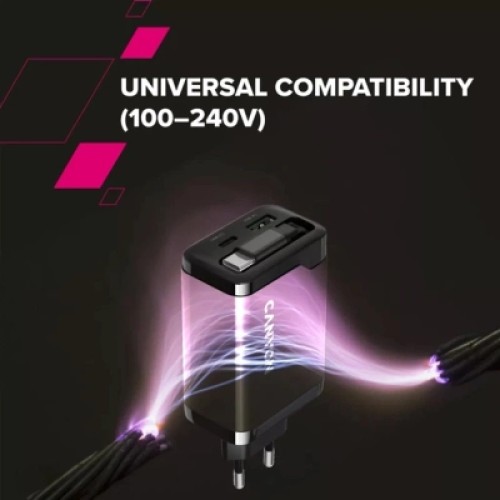 Зарядное устройство Canyon 1xUSB-C PD65W + 1xUSB QC3.0 + cable USB-C to USB-C white (CNS-CURC65ACW)