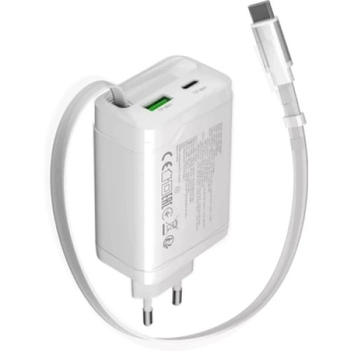 Зарядное устройство Canyon 1xUSB-C PD65W + 1xUSB QC3.0 + cable USB-C to USB-C white (CNS-CURC65ACW)