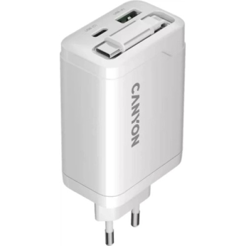 Зарядное устройство Canyon 1xUSB-C PD65W + 1xUSB QC3.0 + cable USB-C to USB-C white (CNS-CURC65ACW)