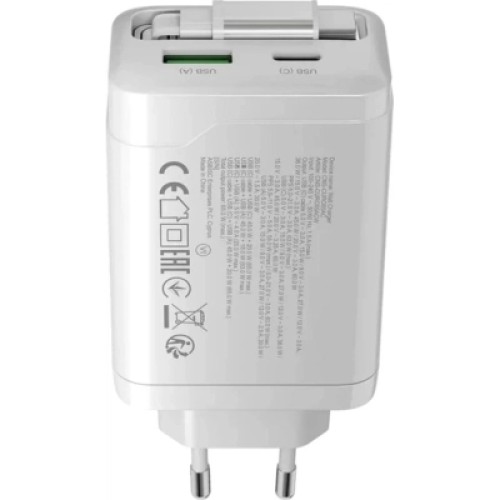 Зарядное устройство Canyon 1xUSB-C PD65W + 1xUSB QC3.0 + cable USB-C to USB-C white (CNS-CURC65ACW)