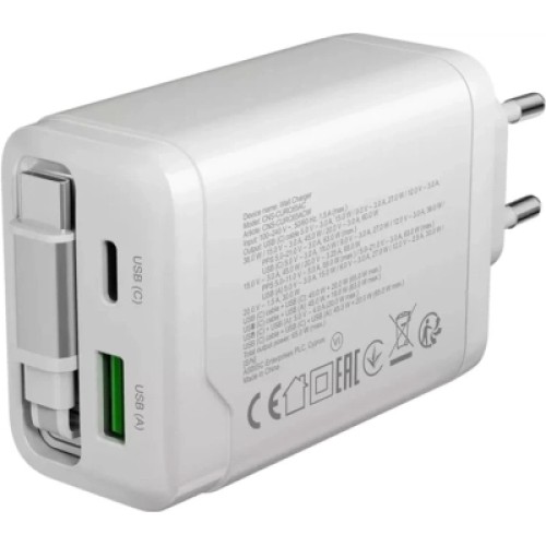 Зарядное устройство Canyon 1xUSB-C PD65W + 1xUSB QC3.0 + cable USB-C to USB-C white (CNS-CURC65ACW)
