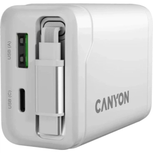 Зарядное устройство Canyon 1xUSB-C PD65W + 1xUSB QC3.0 + cable USB-C to USB-C white (CNS-CURC65ACW)