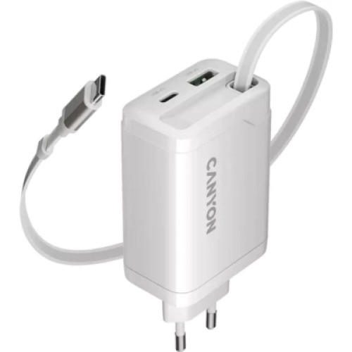 Зарядное устройство Canyon 1xUSB-C PD65W + 1xUSB QC3.0 + cable USB-C to USB-C white (CNS-CURC65ACW)