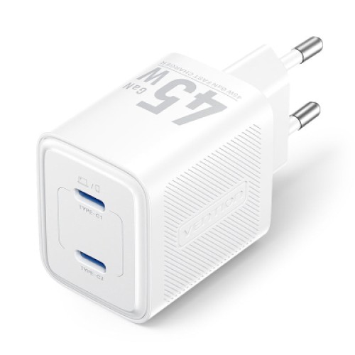 Зарядное устройство VENTION 2xUSB-C PD45W GaN transparent white (FCFW0-EU)