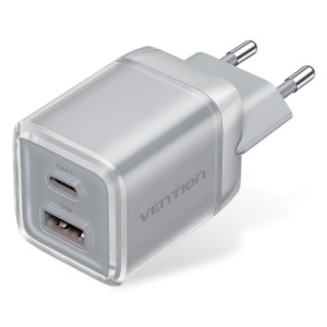 Зарядное устройство VENTION 1xUSB-C PD70W + 1xUSB QC3.0 22.5W GaN transparent gray (FCGH0-EU)