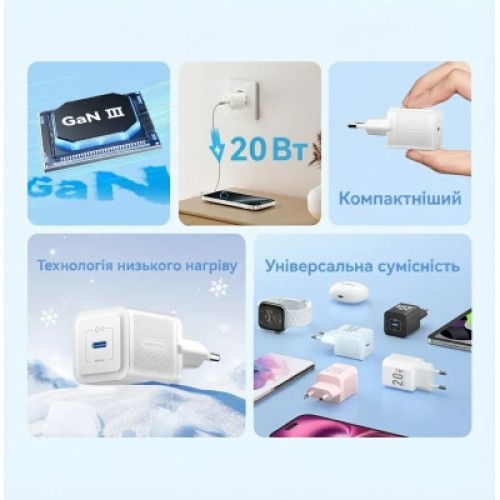 Зарядное устройство VENTION USB-C PD20W GaN white (FEPW0-EU)