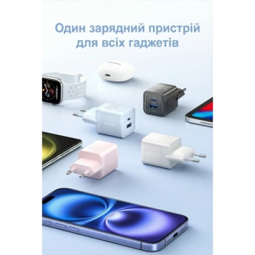 Зарядное устройство VENTION 1xUSB-C PD30W + 1xUSB QC3.0 30W GaN white (FEQW0-EU)