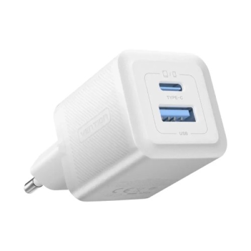Зарядное устройство VENTION 1xUSB-C PD30W + 1xUSB QC3.0 30W GaN white (FEQW0-EU)