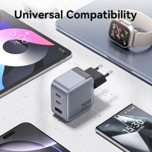 Зарядное устройство VENTION 2xUSB-C PD70W + 1xUSB QC3.0 22.5W GaN gray (FEXH0-EU)