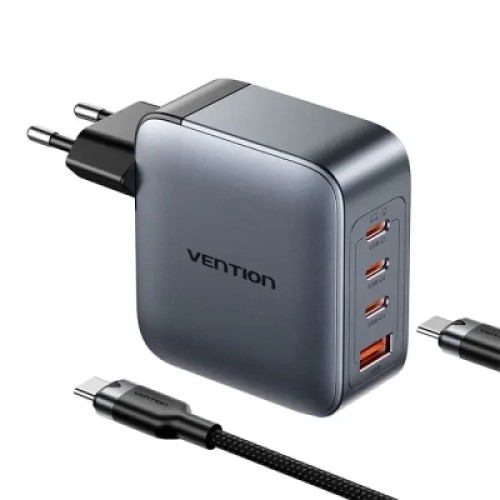 Зарядное устройство VENTION 3xUSB-C PD100W + 1xUSB QC3.0 30W GaN + cable USB-C to USB-C 1.0m gray (TZ-FETH0-EU)