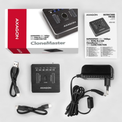 Док-станция для накопителей AXAGON SuperSpeed USB-C 10 Gbps dual M.2 NVMe (ADSA-M2C)