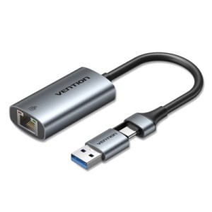 Переходник USB-C + USB-A to Gigabit Ethernet Adapter 0.15M Gray Aluminum Alloy Type VENTION (CFQHB)