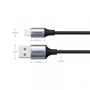 Дата кабель USB 2.0 AM to Lightning 1.0m 2.4A US199 black UGREEN (60156)
