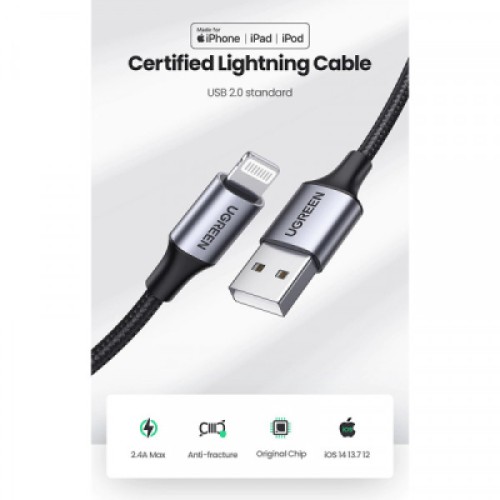Дата кабель USB 2.0 AM to Lightning 1.0m 2.4A US199 black UGREEN (60156) Дата кабель USB 2.0 AM to Lightning 1.0m 2.4A US199 black UGREEN (60156)