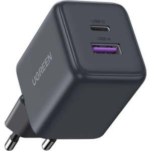 Зарядное устройство UGREEN 1xUSB-C PD30W + 1xUSB QC3.0 GaN X516 gray (55539)