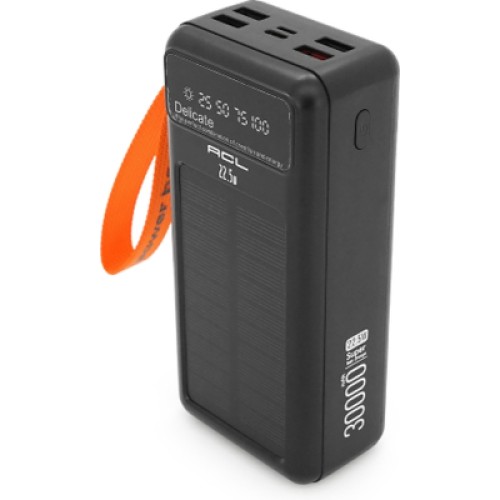 Батарея универсальная ACL 30000mAh, Solar, 22.5W, cables Type-C + Lighting, Black (ACL PW-141)