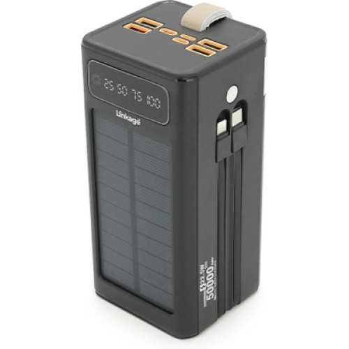 Батарея универсальная Linkage 50000mAh, Solar, 22.5W, cables Туре-С+Lighting, Black (LKP-47)