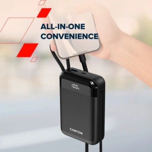 Батарея универсальная Canyon 20000mAh OnPower 204 PD/20W Built-in Lightning Cable (CNS-CPB204B)