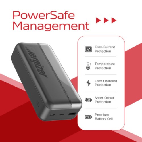 Батарея универсальная Energizer 30000mAh 15W 3A, USB-А, 2хUSB-C Black (UE30050CC)