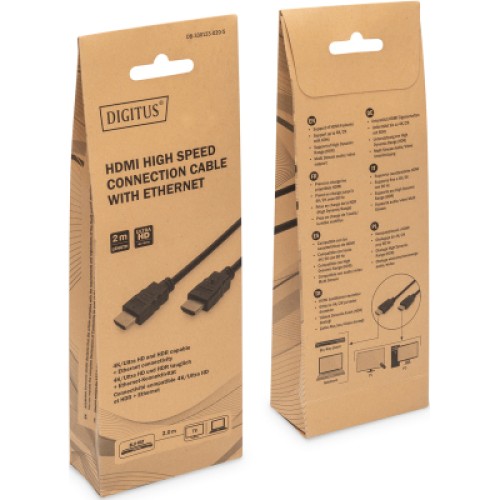 Кабель мультимедийный HDMI M to HDMI M 2.0m 4K60Hz w/Ethernet black Digitus (DB-330123-020-S)