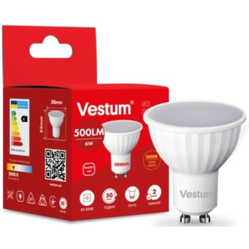 Лампочка Vestum MR16 6W 3000K 220V GU10 (1-VS-1505) Лампочка Vestum MR16 6W 3000K 220V GU10 (1-VS-1505)