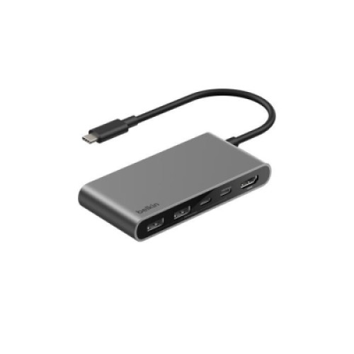 Концентратор Belkin USB-C 5-in-1 2xUSB 3.0 + USB-C + PD + HDMI 2.0 4K60Hz gray (AVC022HQSGY)
