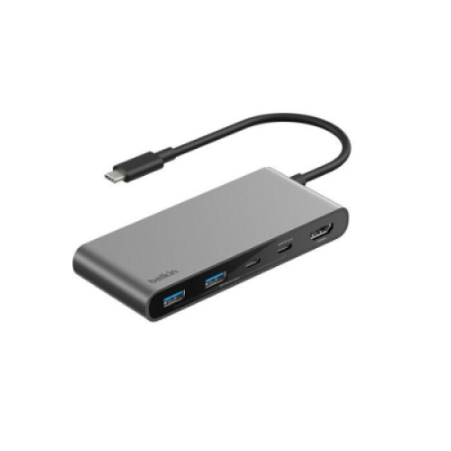 Концентратор Belkin USB-C 7-in-1 2xUSB 3.0 + USB-C + PD + HDMI 2.0 4K60Hz + SD/TF gray (AVC023HQSGY)