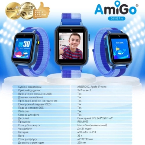 Смарт-часы Amigo GO10S Pro WIFI Синій Смарт-годинник для дітей (1182492)