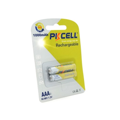 Аккумулятор AAA R03 1000mAh 1.2V NiMH Rechargeable Battery, 2шт/бл PkCell (PC/AAA1000-2BR)