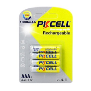 Аккумулятор AAA R03 1000mAh 1.2V NiMH Rechargeable Battery, 4шт/бл PkCell (PC/AAA1000-4BR)