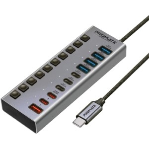Концентратор Promate USB-C 10-in-1 5xUSB-C + 5xUSB gray (gegahub-5g)