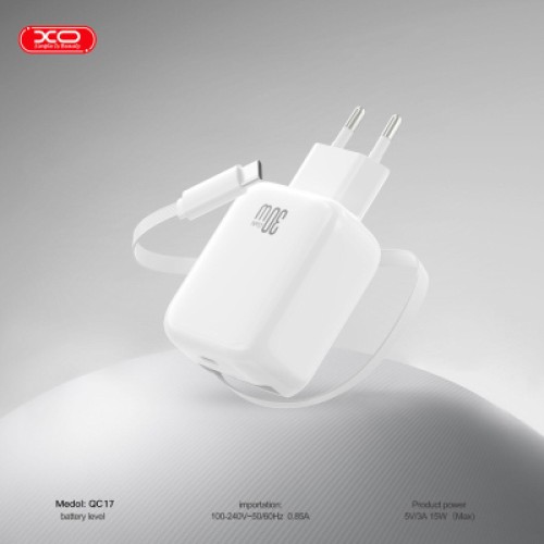 Зарядное устройство XO 1xUSB-C PD30W GaN + cable USB-C to USB-C (XO-QC17)