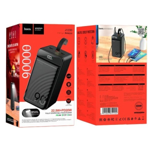 Батарея универсальная HOCO 90000mAh Element PD/20W, QC/FCP/SCP/AFC/22.5W, LCD, LED Lamp Black (J123D / 714778)