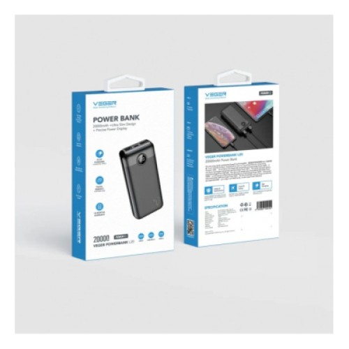 Батарея универсальная VEGER 20000mAh L20S 20W PD QC LCD black (6970453555362)