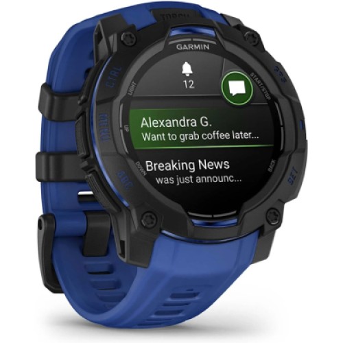 Смарт-часы Garmin Instinct 3, 45mm, AMOLED, Black with Bolt Blue Band, GPS смарт-годинник (010-02936-03)