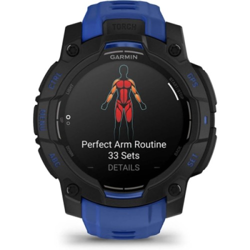 Смарт-часы Garmin Instinct 3, 45mm, AMOLED, Black with Bolt Blue Band, GPS смарт-годинник (010-02936-03)
