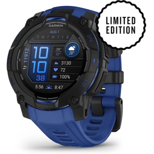 Смарт-часы Garmin Instinct 3, 45mm, AMOLED, Black with Bolt Blue Band, GPS смарт-годинник (010-02936-03)