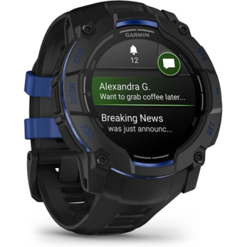 Смарт-часы Garmin Instinct 3, 50mm, AMOLED, Black with Bolt Blue Accents, GPS смарт-годинник (010-03020-03)