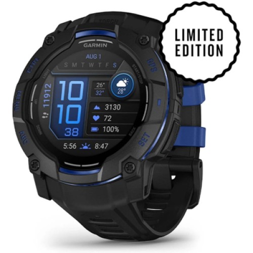 Смарт-часы Garmin Instinct 3, 50mm, AMOLED, Black with Bolt Blue Accents, GPS смарт-годинник (010-03020-03)