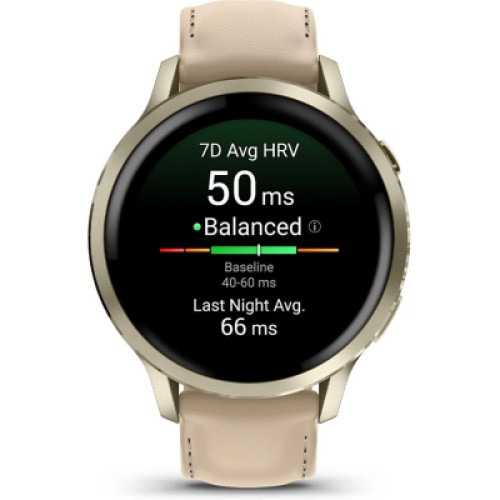 Смарт-часы Garmin Venu 4 (41mm), Beige w/ Lunar Gold + Leather, GPS смарт-годинник (010-03013-03)