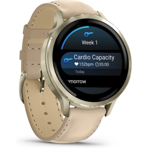 Смарт-часы Garmin Venu 4 (41mm), Beige w/ Lunar Gold + Leather, GPS смарт-годинник (010-03013-03)