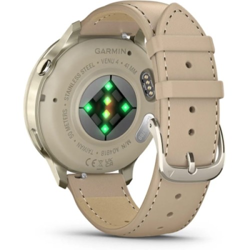Смарт-часы Garmin Venu 4 (41mm), Beige w/ Lunar Gold + Leather, GPS смарт-годинник (010-03013-03)