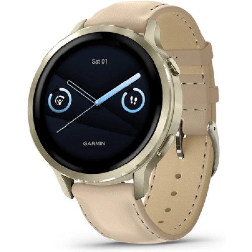 Смарт-часы Garmin Venu 4 (41mm), Beige w/ Lunar Gold + Leather, GPS смарт-годинник (010-03013-03)