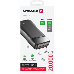 Батарея універсальна SWISSTEN 20000mAh POWER LINE II 22.5W PD QC Black (8595217490628)