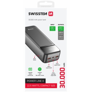 Батарея універсальна SWISSTEN 30000mAh POWER LINE II 22.5W PD QC Black (8595217490635)