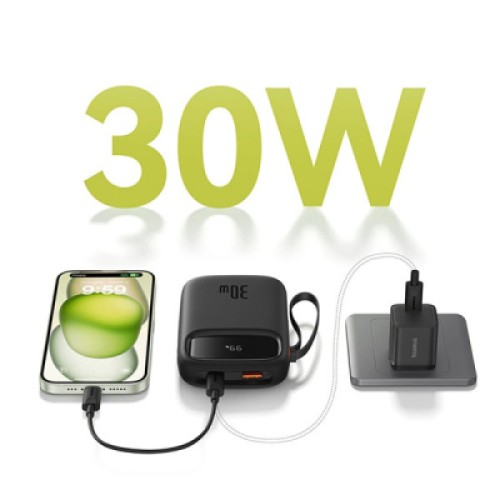 Батарея универсальная Baseus 10000mAh Qpow 2 30W PD/3.0, QC/3.0, w/built-in USB-C cable, Black (P10055008113)